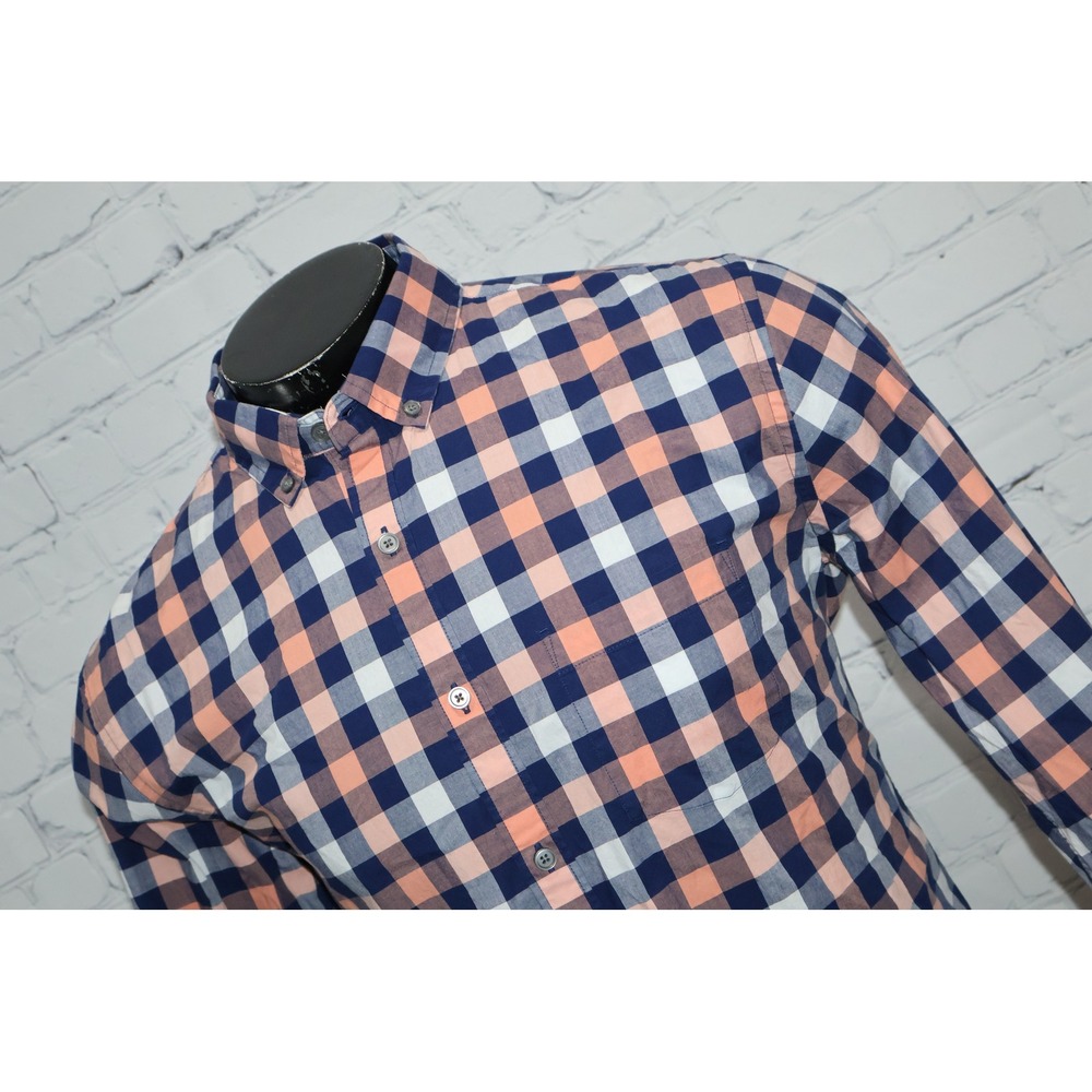 Express Button Down Dress Shirt Mens Large Blue Pink Gingham Plaid Long Sleeve